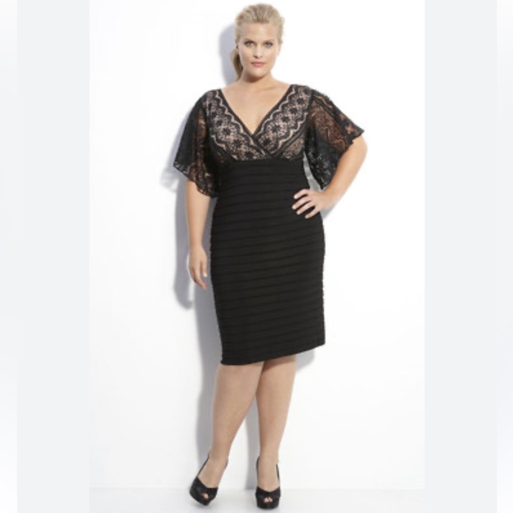 Adrianna Papell Woman black lace top knee length Dress, 14